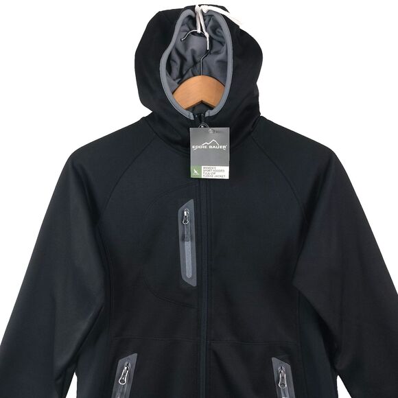 NEW Eddie Bauer Jacket Women M Black Sport Hooded Full Zip Fleece Soft Shell NWT - Picture 1 of 16